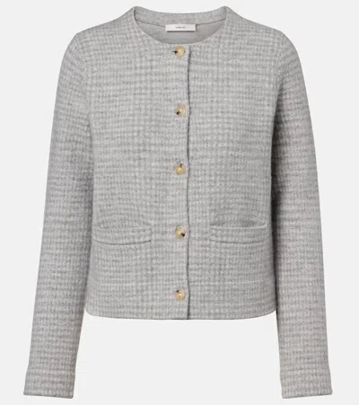 Vince Checked Wool And Cashmere Cardigan In Gray