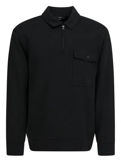 Vince French Terry Long Sleeve Zip Polo Shirt In Black