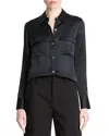 Vince Chest Pocket Satin Shirt In Black