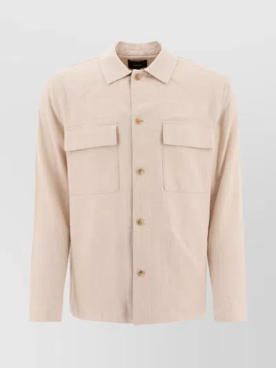 Vince Chest Pockets Long Sleeves Point Collar In Beige