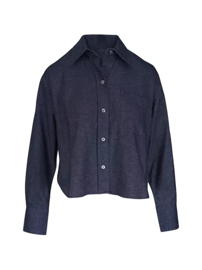 Vince Chest-pocket Cropped Shirt In Blue