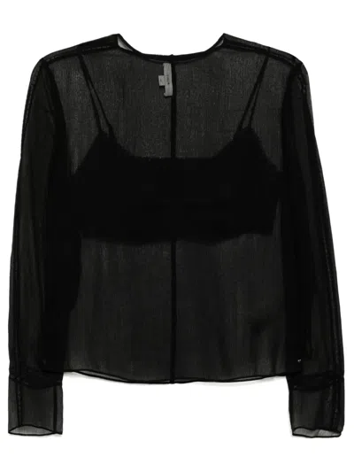 Vince Chiffon Lace-trim Blouse In Black