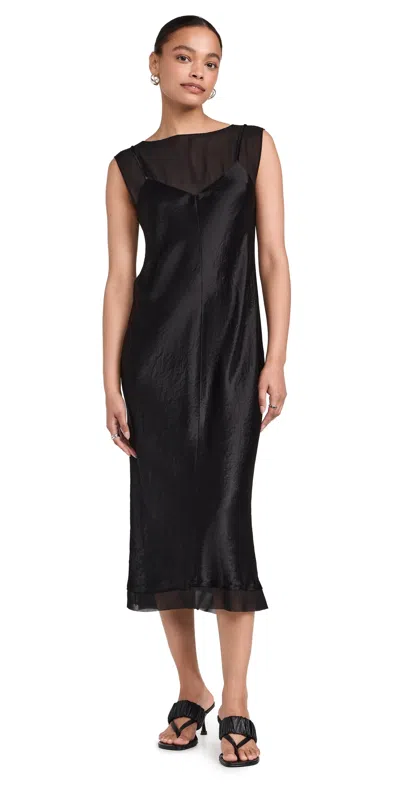 Vince Chiffon Layered Slip Dress In Black
