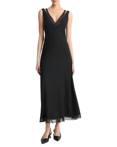 VINCE VINCE CHIFFON LEATHER LAYERED SLIP DRESS