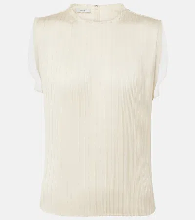 VINCE CHIFFON-TRIMMED PLEATED SATIN TOP