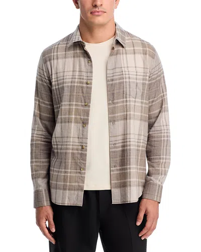Vince Chilton Plaid French Placket Shirt In Neutral