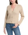 Vince Ribbed Wool And Cashmere-blend Cardigan In Beige