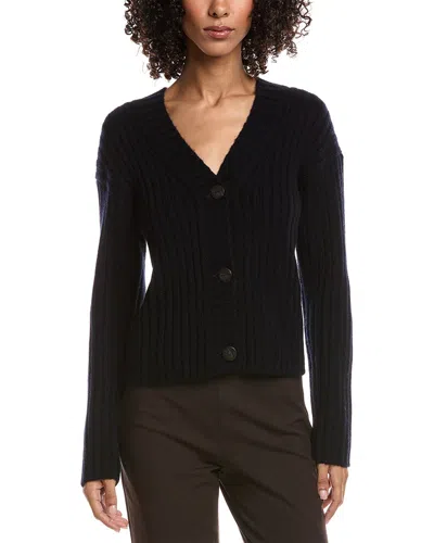Vince Ribbed Wool And Cashmere-blend Cardigan In Nachtblau