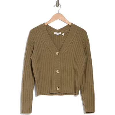 Vince Chunky Rib Wool & Cashmere-blend Cardigan In Green