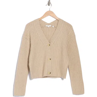 Vince Chunky Ribbed Wool & Cashmere Cardigan Sweater In Heather Marzipan