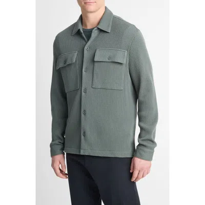 Vince Chunky Waffle Stitch Button-up Shirt In Petrol Green