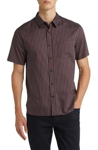 Vince Claremont Stripe Short Sleeve Button-up Shirt In Brown