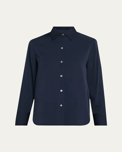 Vince Classic Button-front Blouse In Blue