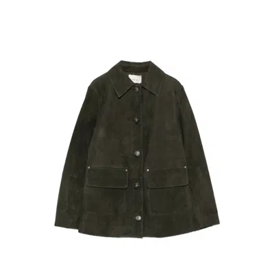Vince Classic Collar Suede Jacket In Green