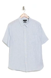 Vince Classic Fit Beauville Stripe Linen Button-up Shirt In Periwinkle