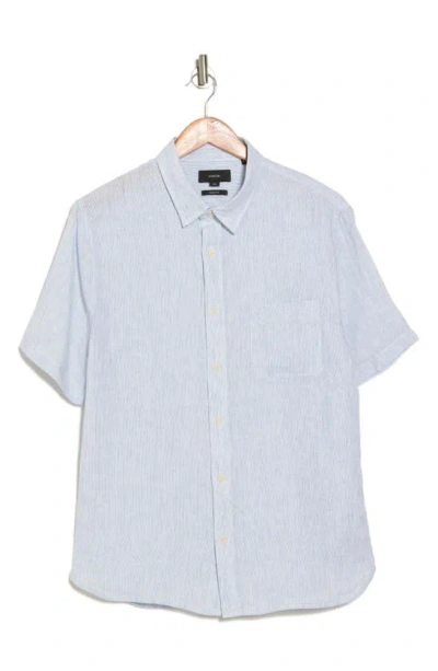 Vince Classic Fit Beauville Stripe Linen Button-up Shirt In Periwinkle