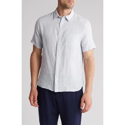 Vince Classic Fit Beauville Stripe Linen Button-up Shirt In Periwinkle/off White