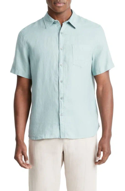 Vince Classic Fit Short Sleeve Linen Shirt In Ceramic Blue