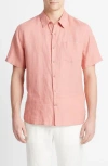 Vince Classic Fit Short Sleeve Linen Shirt In Dusk