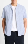 Vince Classic Fit Stripe Seersucker Camp Shirt In Dark Playa Blue