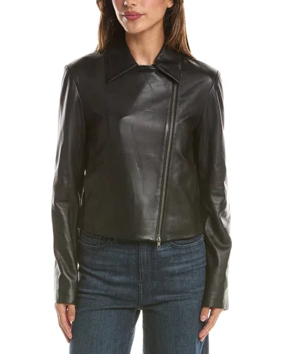 Vince Classic Leather Zip Front Jacket In Black