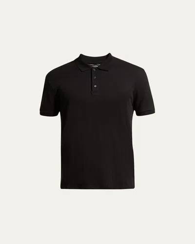 Vince Classic Slub Cotton Polo Shirt In Black
