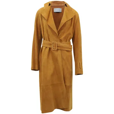 Vince Classic Trench Coat In Brown Lamb Leather