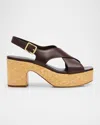 Vince Clementina Leather Crisscross Platform Sandals In Brown