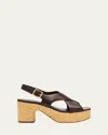 Vince Clementina Leather Crisscross Platform Sandals In Cacao Brown