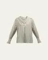 Vince Coast Stripe Shaped-collar Pullover Shirt In Sea Fern/optic White