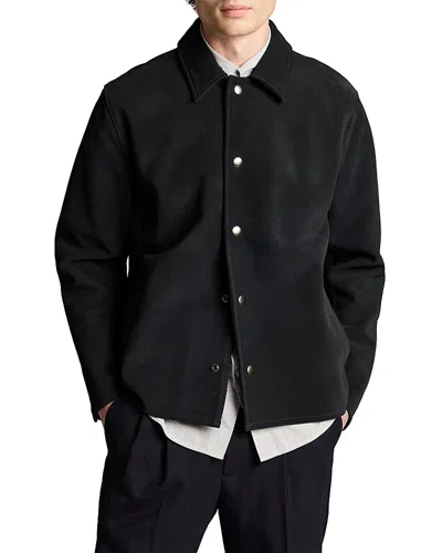 Vince Coastal Split Suede Leather Coaches Jacket In Black