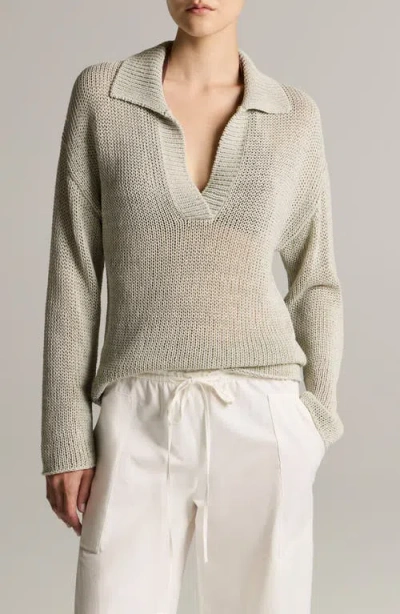 Vince Coated Cotton Blend Polo Sweater In Neutral