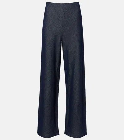Vince Colette Cotton And Linen Chambray Wide-leg Pants In Blue