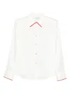 Vince Tipped Slim Silk Long-sleeve Blouse In White