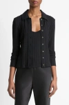 Vince Long-sleeve Ribbed Button-front Top In Black