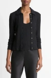 Vince Long-sleeve Ribbed Button-front Top In Black