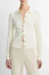 Vince Long-sleeve Ribbed Button-front Top In Vanille