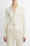 Vince Long-sleeve Ribbed Button-front Top In White