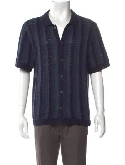 Pre-owned Vince Collar Short Sleeve Polo Sweater In Blue