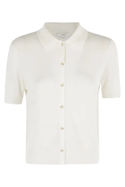 Vince Collared Button Up Sweater In White