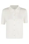 Vince Womens Off White Polo-collar Short-sleeves Wool-blend Top In White