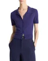 Vince Short Sleeve Button-up Sweater In Blue