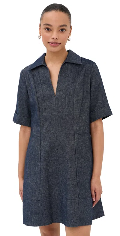 Vince Cotton-linen Chambray A-line Dress In Indigo In Blue