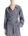 Vince Collared Linen-blend Wrap Top In Burgundy