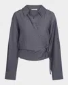 Vince Collared Linen-blend Wrap Top In Mid Indigo