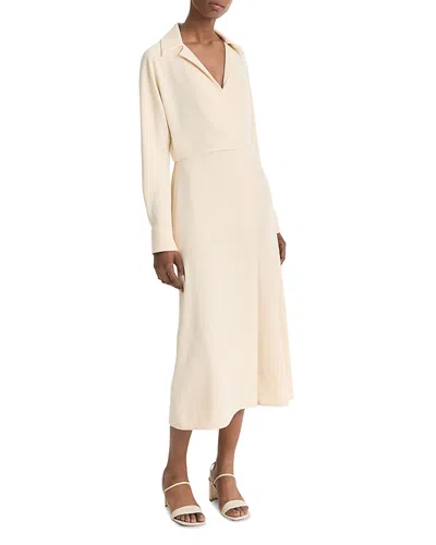 Vince Womens Collar Polyester Midi Dress In Neutral
