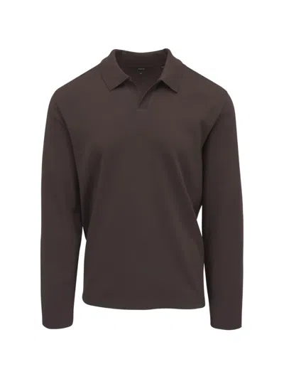 Vince Collared Open-placket Sweater In Brown
