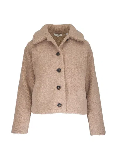 Vince Collared Sherpa Jacket In Brown