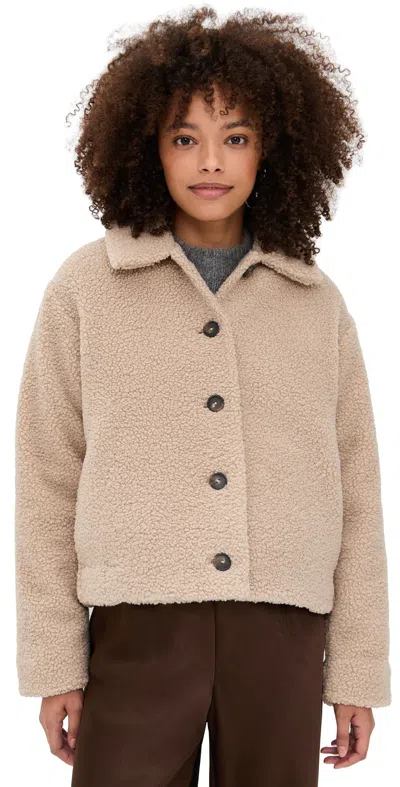 Vince Collared Sherpa Jacket Marzipan In Neutral