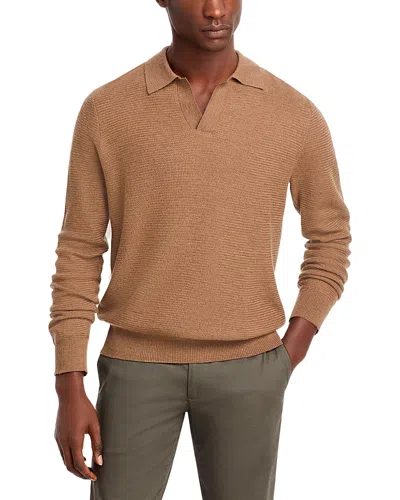 Vince Collared V Neck Regular Fit Merino Wool Sweater In Light Vicuna